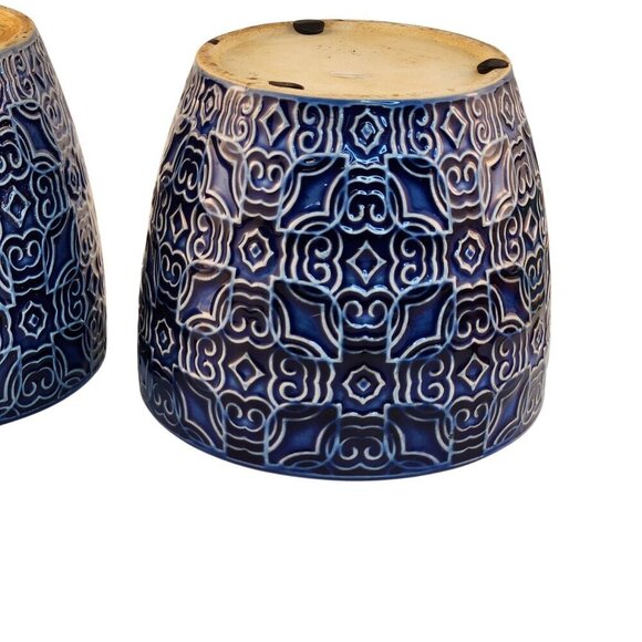 Blue Mediterranean Bell Ceramic Planter Decorative Set Of 2 Fits 4 Inch Pots Ind - Picture 6 of 9